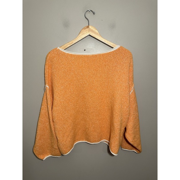 Free People Bardot Drop Shoulder Cropped Pullover Sweater Size XS Orange Peel - Picture 4 of 7